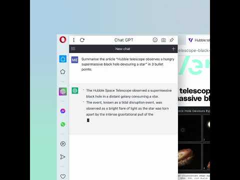 Webpage content summary using WebGPT in the Opera browser